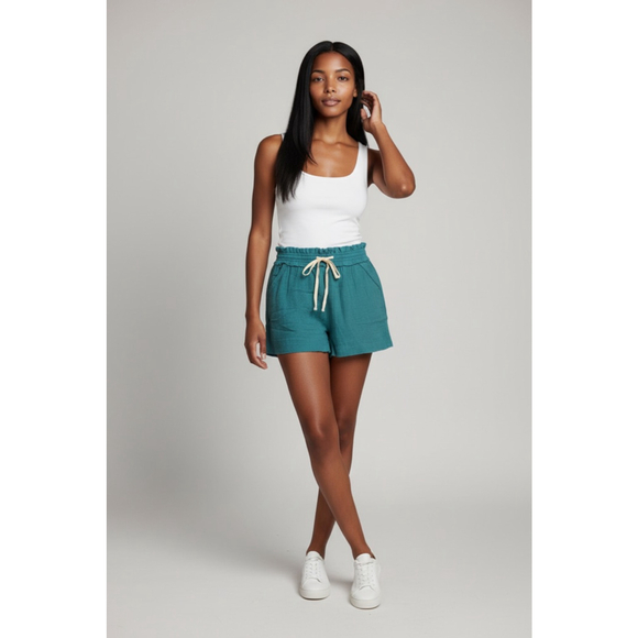 NWOT Zenana Teal Shorts Size Large - Picture 2 of 6